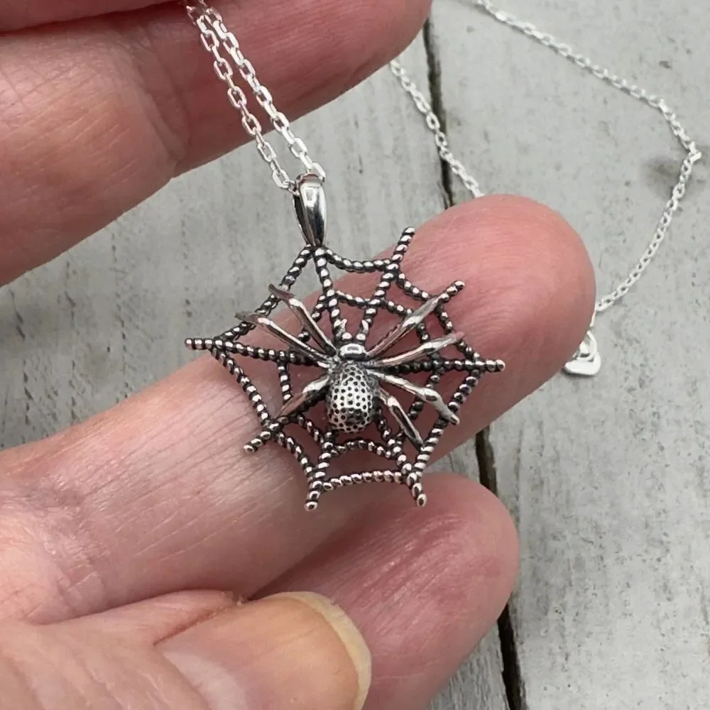 Spider Web Sterling Silver Spider Necklace